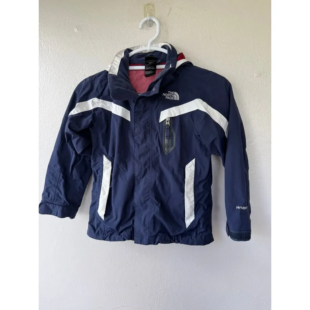 The North Face Boys HyVent Hooded windbraker Jacket Navy White Size XS 6
